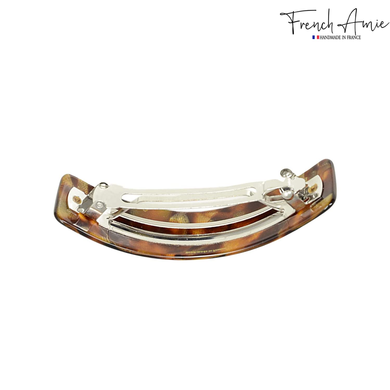 Large Handmade Amber Brown Celluloid Hair Clip Barrette Strong Grip Adult French Amie Oval Mini Celluloid Hair Clip Barrette Set of 6  main image 4