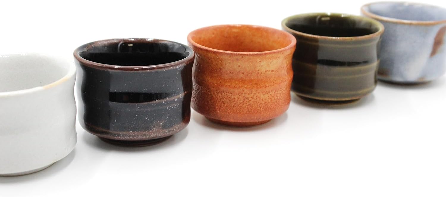 Japanese Traditional Mino Sake Cup (Set of 5) Wine Soju Porcelain Color Variety Sakazuki Cup Gifts (Takebushi Goyo)