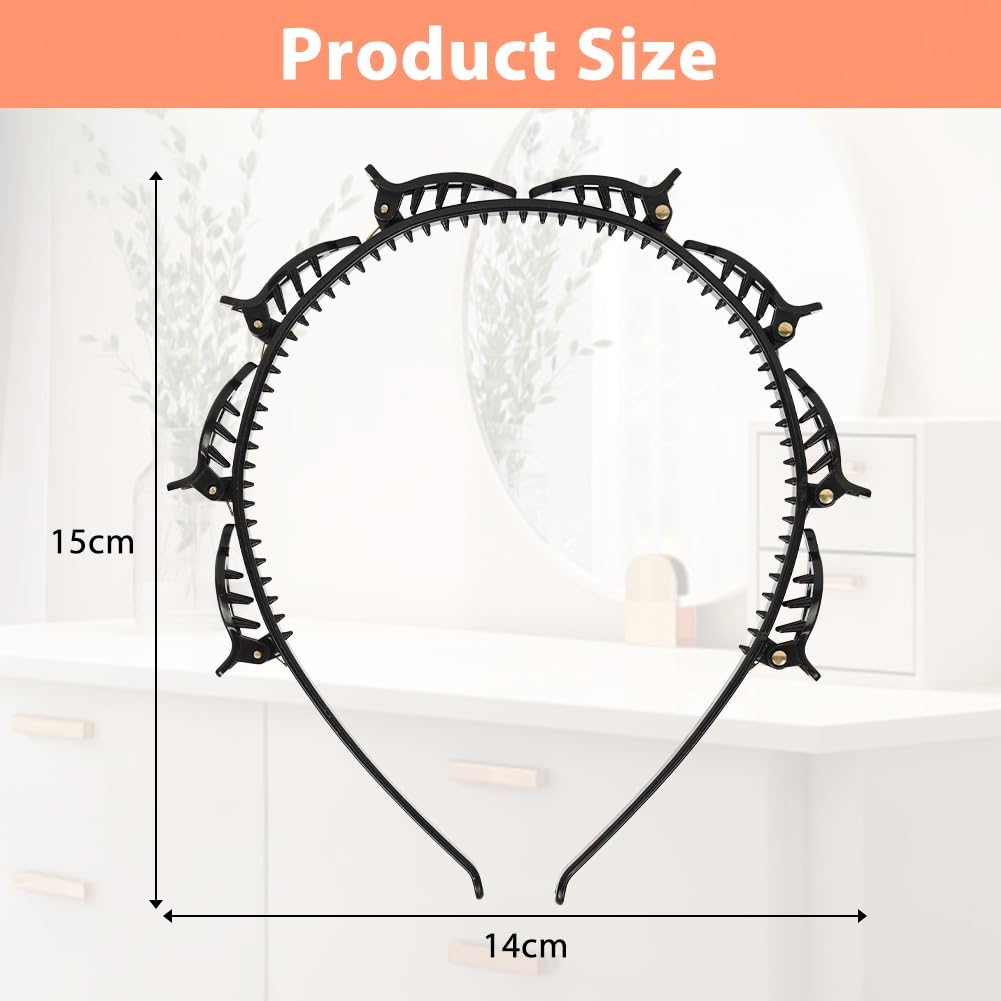 LOPHE 4PCS Clip Headbands Double Bangs Hairstyle Hairpin, Teeth Comb Hair Hoop Headband With Clips Attached - Image 2