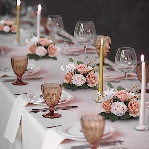 BLOSMON Artificial Flowers Ball Wedding Centerpieces 2 Pcs Rose Artificial Flower Center Pieces Decoration for Table Silk Kissing Ball Faux Floral Bouquet Arrangements for Home Party DIY Decor - Image 3