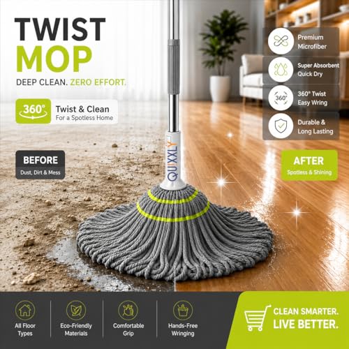 Image of 360 Microfiber Spin Mop Head Refill with Super Absorbent Cotton Strands | Premium Grey Microfiber Mop Refill Head for Easy Wet & Dry Floor Cleaning