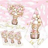 CMUSKO 3Pcs Pink Bear Baby Shower Tablecloth, We Can Barely Wait Baby Shower Decorations Teddy Bear Table Cover for Girls Bear Beraly Wait Party Supplies, 108x180cm