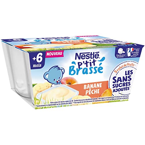 Nestlé Bébé P'tit Brassé - Laitage Pêche Banane sans sucres ajoutés - dès 6 mois - 4 x 90g Cover