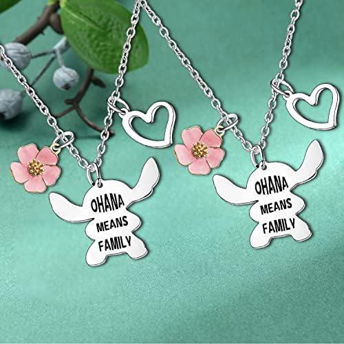 Ghloyza 2Pcs Stitch Necklace Gifts Cartoon Ohana Means Family Gifts For Best Friends Family Necklace Jewellery Friendship Brthday Gifts For Boy Girl Family Day Cute Necklaces For BFF Women