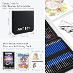 KALOUR Art Set, 140 Pieces Drawing and Painting Supplies, Colored Pencils, Watercolor, Sketchbook, Coloring Book with Case
