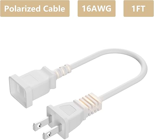 Miniatura 10 de BolAAzuL - Cable de extensión de alimentación blanco de 2 clavijas de 3 pies, cable de alimentación corto de enchufe individual macho a mujer, 16AWG