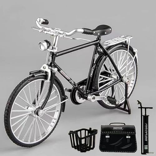 Image of CIRBOX Vintage Classic Bicycle Model Toy - Retro Metal Die-Cast Cycle with Pump & Briefcase Bag | Collectible Miniature Bike Showpiece for Home & Office Decor