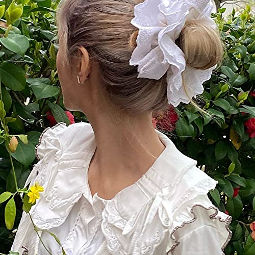 Lolita Lace Large Scrunchies Flower Hair Ties Temperament Hair Rope Large Lace Elastic Hair Band Ponytail Holder Women Hair Accessories(White) #TOP6