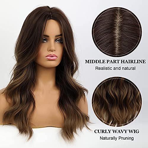 Blonde Unicorn Ombre Brown Wigs For Women Long Wavy Curly Synthetic Wigs Middle Part Wigs Shoulder Length Wig…… #TOP2