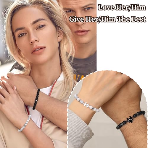 Sistble Gifts for Girlfriend, Birthday Gifts for Girlfriend Matching Bracelets Puzzle Beaded Bracelets Couple Handmade Braided Bracelet White Black Heart Love Gift Gf Bf Jewelry — view 4