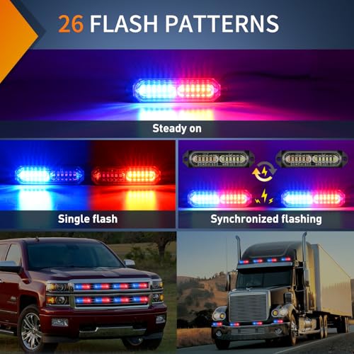 Image of Nilight 8PCS LED Strobe Lights 12V 24V Amber White Sync Feature Ultra Slim