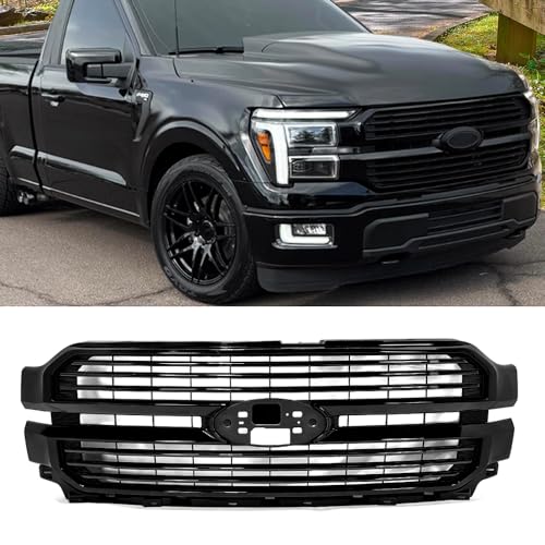 MIC Front Grille Grill Assembly Compatible with 2024-2025 F-150 F150 Platinum (Gloss Black)
