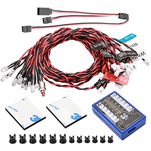 Pxyelec RC Cars 12 System Kit 5 Operation Modes for 1/10 1/8HSP TAMIYA CC01 SCX10 Modified Part, White, Blue, Yellow, Red, Small