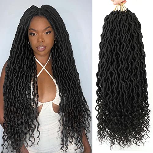 6 Packs Faux Locs 24 Inch Crochet Hair For Black Women Soft Goddess Locs Crochet Hair Pre Looped Crochet Locs With Curly Ends Bohemian Goddess Faux Locs Crochet Braids Hair Extensions(1B)