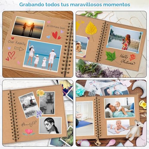 Miniatura 6 de Boic Álbum De Fotos 21x21cm Scrapbook Con Ventana, Diy Espiral Álbum De Recortes Para Pegar Y Escribir 40 Páginas, Regalos De Boda Aniversario Cumpleanos Caqui