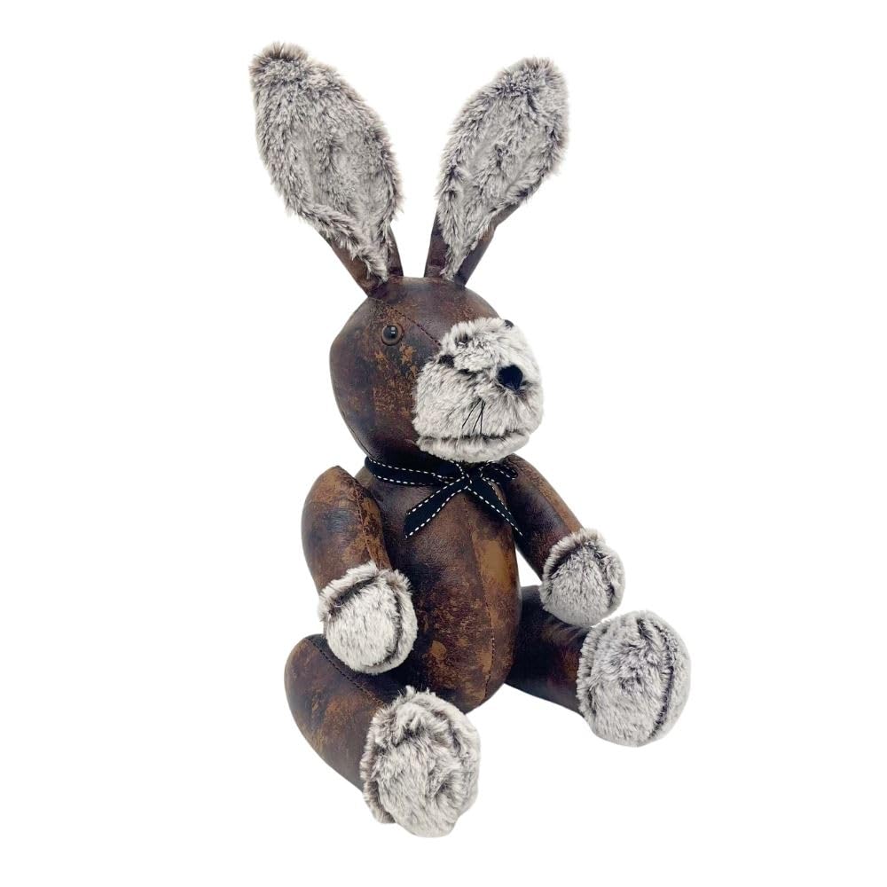 Wilfred Rabbit Door Stop, 41cm Brown Faux Leather Animal Doorstop, Novelty Indoor Hare Shaped Weighted Stopper - 1.8kg