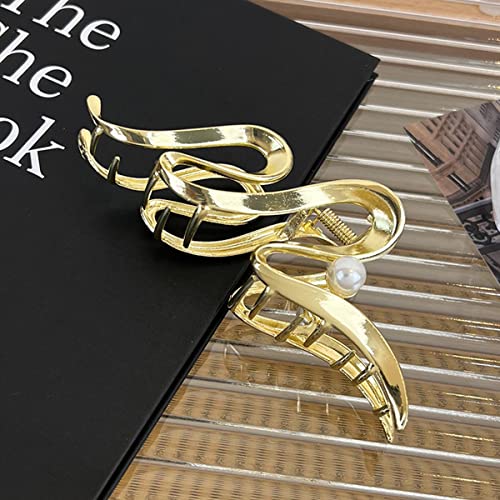 Metal Wave Pearl Hair Clips Hair Styling Accessories For Women Luxury Gold Snake Designs Irregular Claw Clips Acrylic Hair Clip For Thick/Thin Hair For Women Girls Large Headbands Hairpin 1Pcs #TOP2