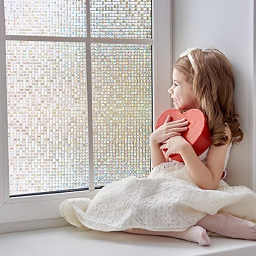 Bathroom Shower No Glue Removable Static Cling 3D Mini Mosaic Window Film No Adhesive UV Sun Blocking Reflective Frosted Privacy Window Glass Door Film 17.7X 78.7 Inches