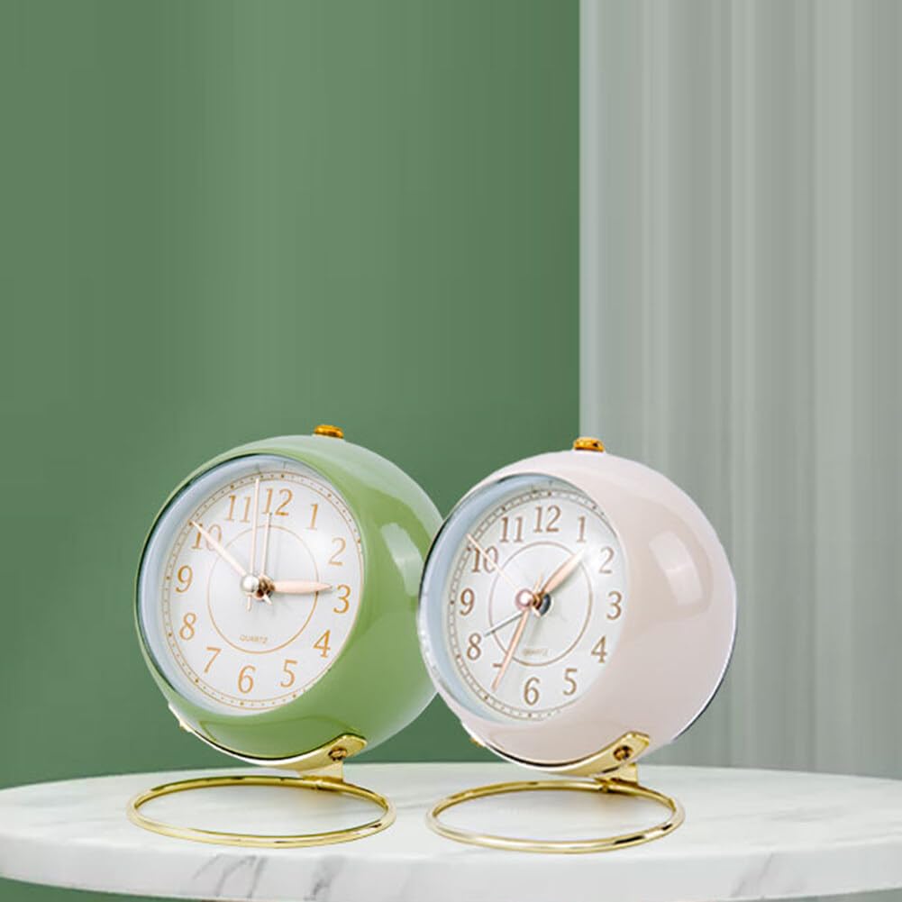 Sveglia Analogica Retrò Con Lampada Da Notte - Diametro 11,5 Cm - Orologio Da Comodino Silenzioso In Cassa Metallica - Regalo Per Bambini E Adulti - 4