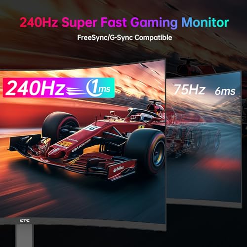 KTC 27 Inch 240Hz Curved Gaming Monitor, 1000R VA, QHD 2K (2560x1440p), 2500:1 Contrast, Adaptive Sync, 1 x DP 1.2 (240hz) / 2 x HDMI 2.0 (144hz) / Earphone, VESA, Tiltable, Computer Monitor for Gamer