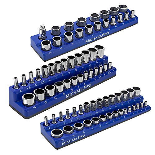 MichaelPro MP014002 Lot de 3 rails magnétiques pour clés à douille métriques 1/4