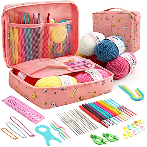 Ghopy Crochet Hooks Set for Beginners Adults Colorful Crochet Kits with Storage Bag Ergonomic Soft Grip Handle Knitting Starter Kit DIY Weave Yarn Kits for Adults Kids Gifts(Cat)