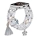CAGOS Bracelet Compatible for Apple Watch Band 44mm/42mm Women Girl, Handmade Fashion Elastic Beaded Strap Compatible for iWatch 42mm 44mm 4/3/2/1 (White, 42mm)