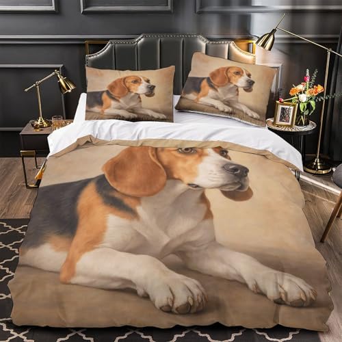 Housse de Couette Beagle Parure de Lit Enfant Microfibre Douce 140x200cm Imprimé 3D