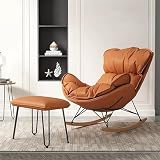 SZITW Sillas mecedoras con Asiento Acolchado y otomana, Mecedora Deslizante tapizada, con Base de Madera Maciza, Silla de Ocio para Sala de Estar, sofás Individuales para Adultos (Color: Naranja)