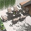 Knnbxa Patio Dining Set 7 Pieces for 6,Outdoor Metal Furniture Conversation Set w/2 Swivel Chairs and Longboard Metal Dining Table with Umbrella Hole for Backyard,Garden,Poolside,Sand
