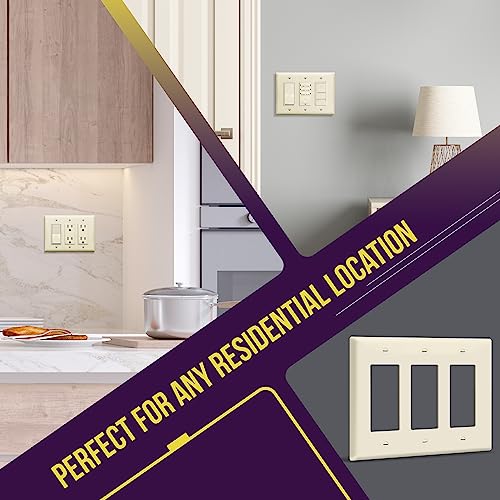 Image of ENERLITES Triple Decorator Switch Cover, Three Gang Outlet Wall Plate, Gloss Finish, Mid-Size 3-Gang 4.88 inch x 6.77 inch, Unbreakable Polycarbonate Thermoplastic, UL Listed, 8833M-LA, Light Almond