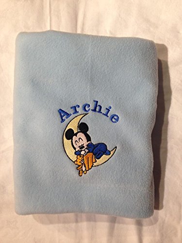 Personalised Baby Super Soft Fleece Blanket with Mickey Mouse Mouse and Name and Date Baby Gift Keepsake Baby Shower (White)