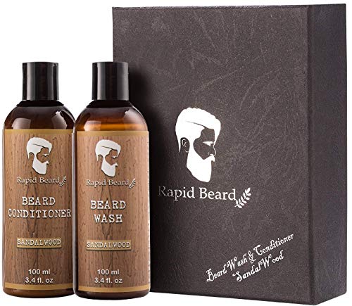 Beard Shampoo And Beard Conditioner Wash & Growth Kit For Men Care - Sandalwood - Softener & Moisturizer For Grooming Hydrating, Cleansing & Refreshing Beard & Mustache Facial Hair Gift Set #TOP1