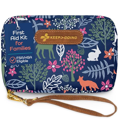 Image of KeepGoing Travel First Aid Kit for Kids – 130 Pc. for Car, Home, Purse, Diaper Bag & Backpack with Latex-Free Bandages - Mini First Aid Kit Travel Size TSA-Approved