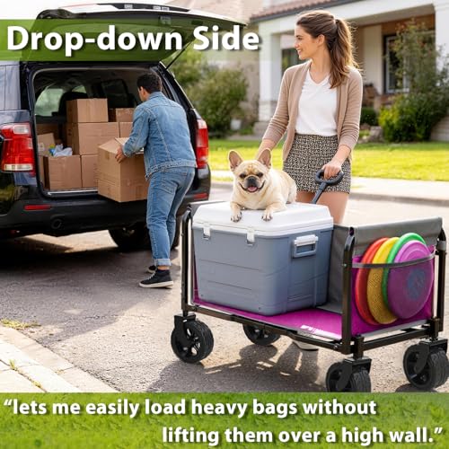 Aimnny Pink Folding Wagon Cart with Wide Wheels, Lightweight & Portable, Easy Fold & Removable Side Utility Wagon for Groceries, Gardening, Camping, Pet Use by Aimnny - Used condition - Image 4
