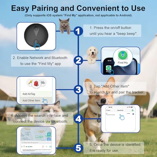 Pet GPS Tracker for Dogs,Smart Mini Location Tractive Collar Trackers for Cats,Works with iOS Find My,No Monthly Fee Subscription,IP67 Waterproof Real-Time Global Tracking Anti-Lost Ultra-Slim
