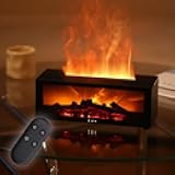 Fireplace Aroma Diffuser Humidifier, 7 Color Changing Essential Oil Diffuser with Realistic Flame Effect, Ultrasonic Quiet Aromatherapy Humidifier for Bedroom, Office, Home, Yoga Meditation (Black)