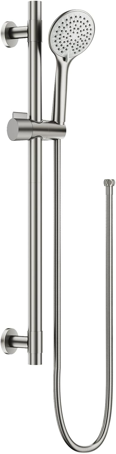 shower slide bar handheld shower head with hose, 5-function hand shower with wall mount, shower slide bar, adjustable height shower head (brushed nickel)