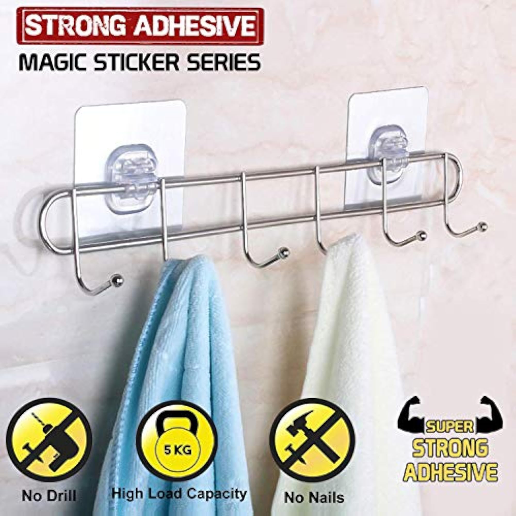 Multi-Functional Self-Adhesive Wall Hook Hanger, Stainless Steel