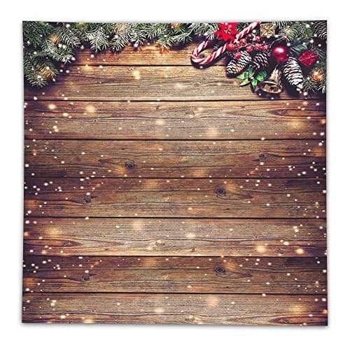 Allenjoy 8X8ft Rustic Christmas Wood Photography Backdrop Sparkle Bokeh Brown Wooden Board Vintage Wall Floordrop Winter Family Party Decorations Holiday Xmas Background Portrait Studio Photo Booth
