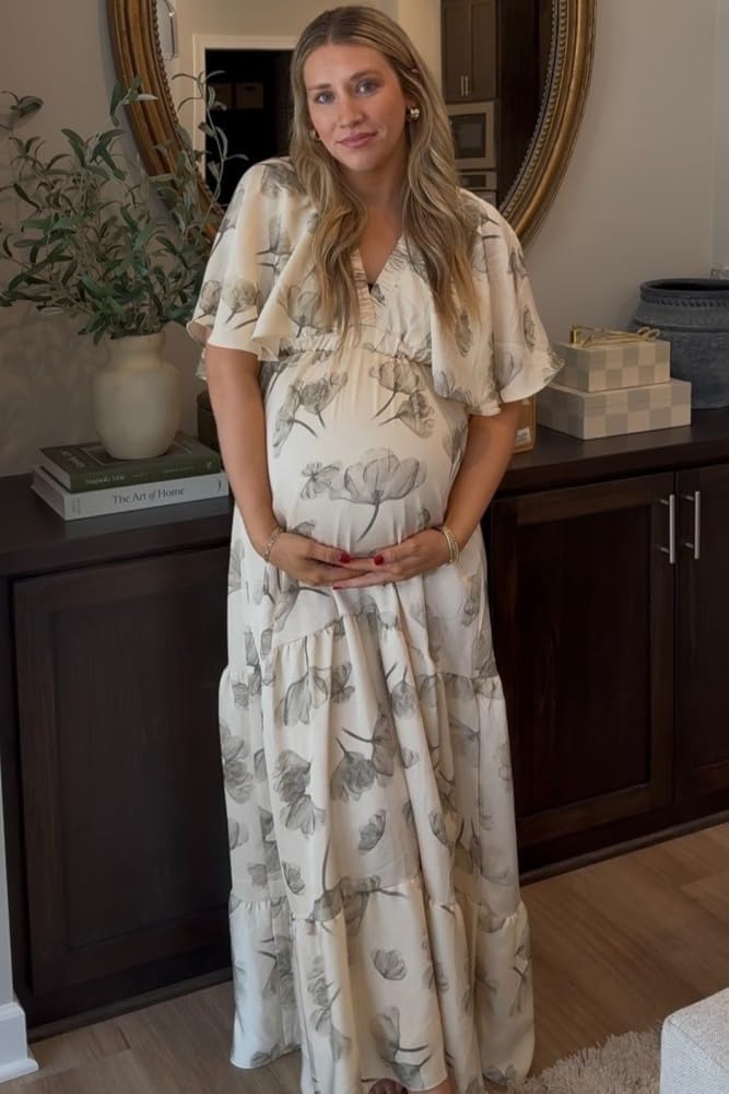 PinkBlush Floral Deep V-Neck Maternity Maxi Dress