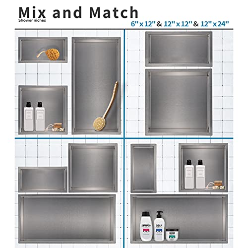 24"×12" Shower Niche Brushed Stainless Steel, Recessed Shower Caddy, Bathroom Shelf Insert Fits for 22.8"x11" Wall Hole Installation (Nickel) - Image 6