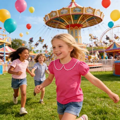 Image of LYSMuch Girl Short Sleeve Peter Pan Collar Shirt Kid School Polo Shirt