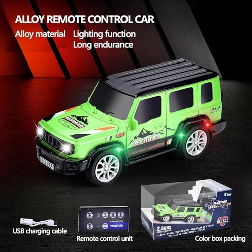 Image of Bestie toys Remote Control Small Car, 1:64 Scale Off-Road RC Car, USB Rechargeable 2.4GHZ Three Speed Indoor Alloy Vehicle for Kids (Offroad Jeep), Multicolor