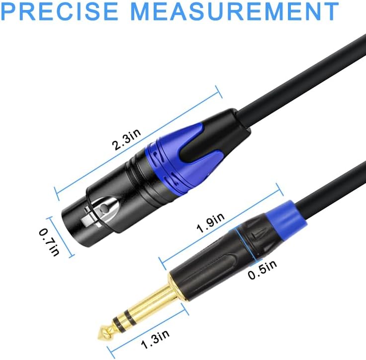 メスXLR - 1/4インチ (6.35mm) TSモノジャックマイクケーブル アンバランス 3ピン XLRメス - クォーターイン