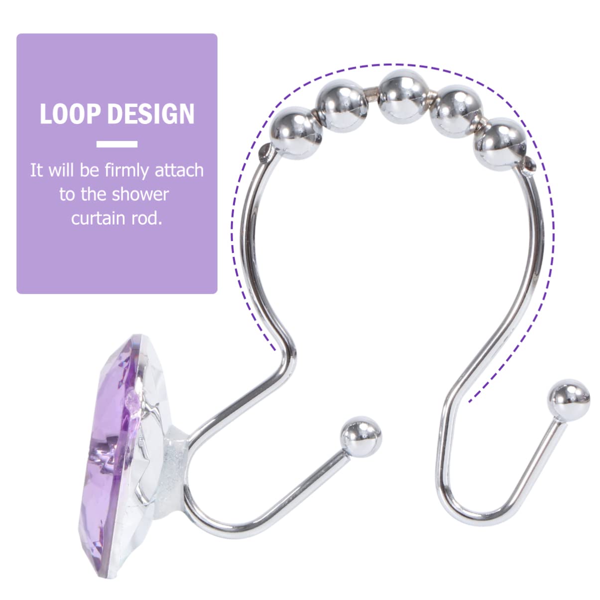 TOPBATHY 12pezzi Ganci per Doccia e Rivestimenti Ganci Doppi Scorrevoli in Acciaio Inossidabile per Anelli con Design Strass Decorativi