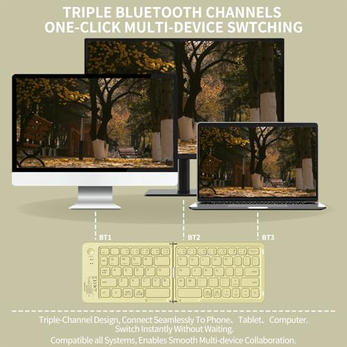 Image of Foldable Bluetooth Keyboard for iPad Phone,Portable Small Size,Beige