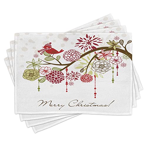 ABAKUHAUS Navidad Salvamantel Set de 4 Unidades, del árbol del pájaro Floral roja, Material Lavable Estampado Decoración de Mesa Cocina, Verde Blanco