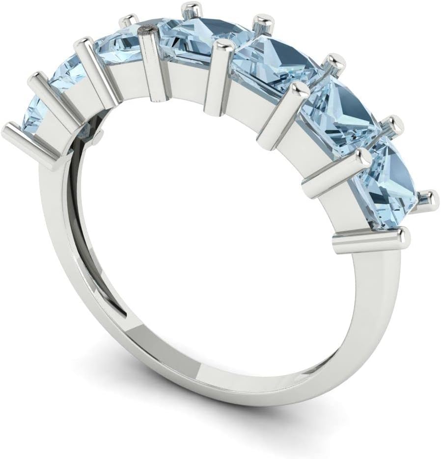 Clara Pucci 14K White Gold Stacking Vintage Natural Sky Blue Topaz Eternity Wedding Band (1.75 cttw)