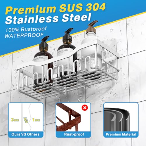 Image of Shower Caddy 5 Pack,Adhesive Shower Organizer for Bathroom Storage&Home Decor&Kitchen,No Drilling,Large Capacity,Rustproof Stainless Steel Bathroom Organizer,Shower Shelves for Inside Shower-Larger